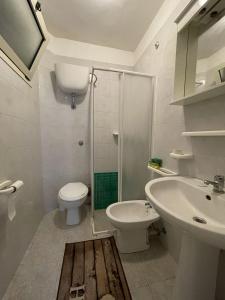 圣伊西多罗Villa Letizia Sea View in Sant'Isidoro的浴室配有卫生间、盥洗盆和淋浴。
