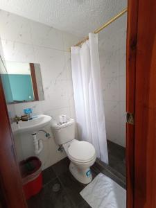 巴尼奥斯Hostal CañaLimeña的浴室配有白色卫生间和盥洗盆。