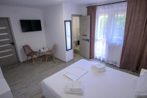 康斯坦察Vila RD的酒店客房设有白色的床和窗户。