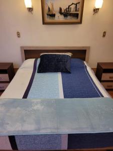 阿里卡Económicas y Cómodas Habitaciones Privadas cerca de Playa的一间卧室配有一张带蓝色棉被的大床