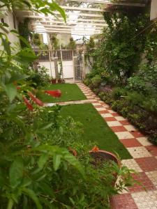 AyodhyaPAARIJAAT Homestay & Guesthouse的种植了鲜花和植物的花园的温室