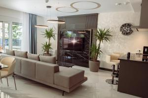 巴尔THE VIEW Premium Villas的带沙发和电视的客厅