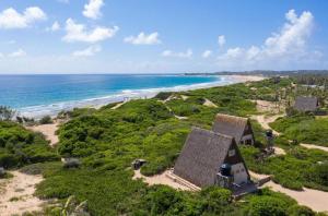 伊尼扬巴内Singila Ocean Lodge的海滩上房屋的空中景致