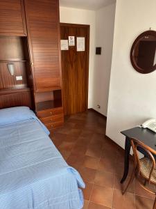 格拉多阿拉齐塔迪特里雅斯特酒店的一间卧室配有一张床、一张桌子和一台电视。