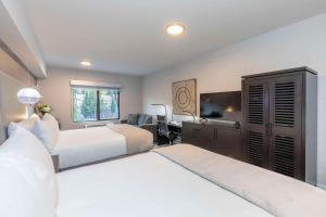 弗瑞斯科Cambria Hotel Copper Mountain的酒店客房配有两张床和一张书桌