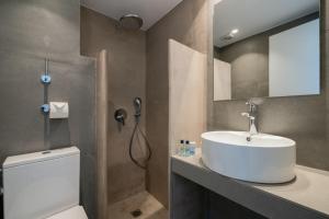 Grikos银滩酒店的一间带水槽、卫生间和淋浴的浴室