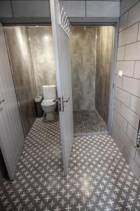 兰贝里斯Glamping in Llanberis的一间带卫生间和步入式淋浴间的浴室