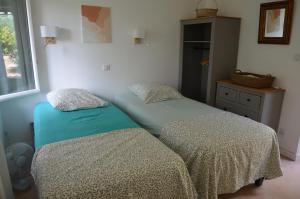 科洛布里埃Gîte Almanda - Calme & Nature - Mas Lou Castanea的一间卧室配有两张单人床和一个梳妆台