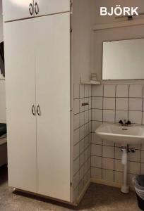 海斯勒霍尔姆Tostarps Pensionat的一间带水槽和镜子的浴室
