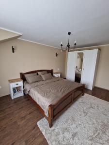 Păuşeşti-MăglaşiCasa din Deal的一间卧室配有一张大床和镜子