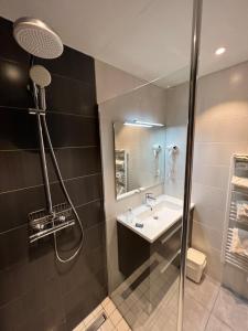 瓦卢瓦尔Aiguille Noire的一间带水槽和淋浴的浴室