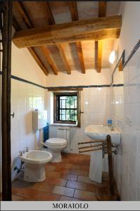 科尔恰诺Le Gorghe di Valmarino的浴室设有2个卫生间和水槽