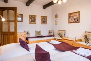 捷克克鲁姆洛夫Villa Gardena的一间设有两张床和两把椅子的房间