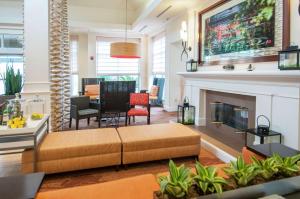 肯纳新奥尔良机场希尔顿花园酒店的带沙发和壁炉的客厅