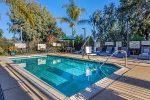 卡尔斯巴德卡尔斯巴德北圣地亚哥县汉普顿酒店的一个带蓝色躺椅和树木的游泳池