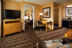 安纳海姆阿纳海姆希尔顿双树套房度假酒店&会议中心的酒店客房配有电视和书桌