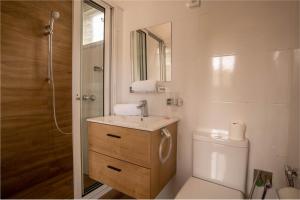 塔那那利佛Aparthotel Madeleine的一间带水槽、卫生间和淋浴的浴室