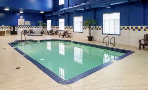 埃德蒙顿西埃德蒙顿希尔顿花园酒店的一座拥有蓝色墙壁的大型游泳池