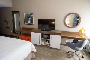 萨默斯维尔萨默斯维尔汉普顿酒店的酒店客房配有一张床和一张书桌及一台电视