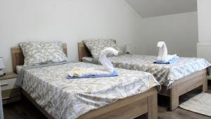 奥托查茨Apartman Swans的配有2张床的宿舍间,配有天鹅
