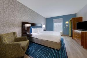 奥兰多奥兰多国际大道南希尔顿欣庭套房酒店的酒店客房配有一张床、一把椅子和一台电视。