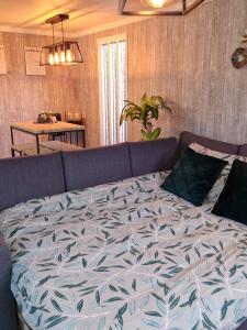 皮滕Chalet in Putten的带沙发的客厅内的一张床位