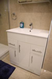 查塔姆CHATHAM GUEST HOUSE的浴室配有白色水槽和淋浴。