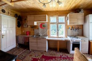 ČierneHorská Roubenka Emma的客房内设有带炉灶和水槽的厨房