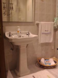 比尔泽布贾梅尔祖民宿的一间带水槽和一篮毛巾的浴室
