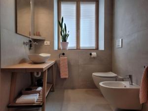 莱维科特尔梅Magnolia Levico的一间带水槽和卫生间的浴室以及窗户。