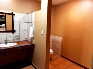 San AntonioBelen Suites的一间带水槽和卫生间的浴室