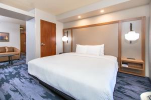 拉皮德城费尔弗耶德旅馆及套房酒店－拉皮德城的卧室配有一张白色的大床和一张沙发。