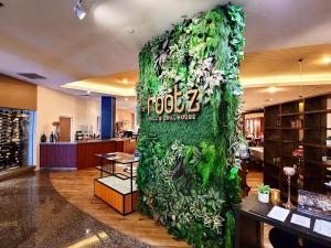 塔穆宁Guam Plaza Resort的大堂内被绿色常春藤覆盖的墙壁
