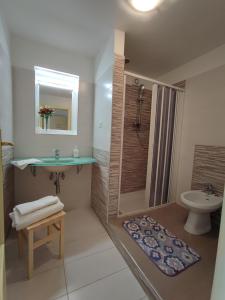 卡拉马尼科泰尔梅Amoroso's house, affittacamere的一间带水槽、卫生间和淋浴的浴室