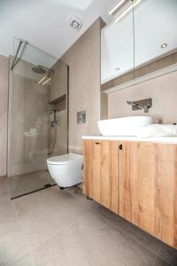 塞萨洛尼基LASARI comfort living的一间带水槽、淋浴和卫生间的浴室