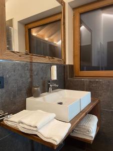 帕多拉B&B Al Mulin的浴室配有盥洗盆、镜子和毛巾