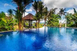 希德门Pelangi Villas Sidemen的一个带棕榈树和凉亭的游泳池