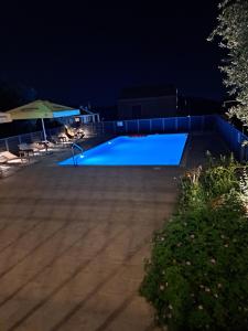 阿尔戈斯托利翁TA DIDYMAKIA APARTMENTS.的游泳池,晚上带蓝色泳池