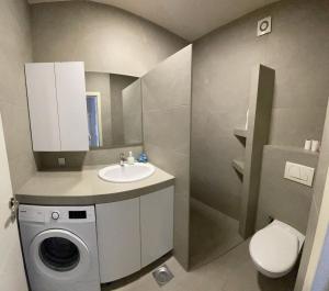 普里什蒂纳Plis Apartment II的一间带洗衣机和水槽的浴室
