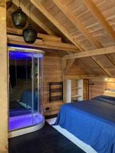 The Miller's Lodge B&B的一间卧室设有一张床和一个玻璃室