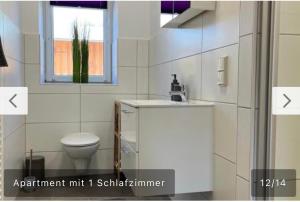 Bad BibraFerienwohnung Malisa的一间带水槽和卫生间的浴室以及窗户。