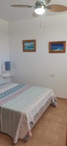 莫哈卡尔Apartamento zona Parque Comercial的卧室配有一张床,墙上挂有两张照片