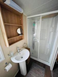 康威Caravan Retreats的一间带水槽和淋浴的小浴室