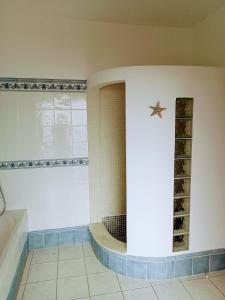 阿科达卡列塔The Artist House的带浴缸的浴室和墙上的海星