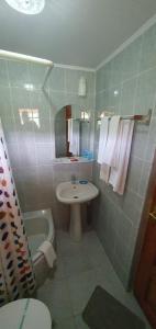 斯勒尼克pensiunea top demac的浴室配有盥洗盆、卫生间和浴缸。