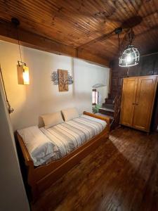 PenEl Refugio del Busgosu的铺有木地板的客房内设有一间卧室和一张床。