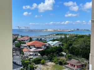 那霸New Normal Hotel in NAMINOUE ニューノーマルホテルイン波の上的享有带房屋和水景的城市美景