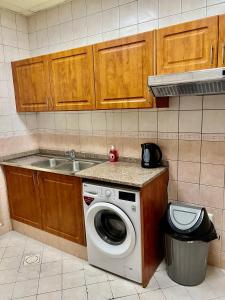 迪拜Robin Hostel Dubai的厨房配有洗衣机和水槽