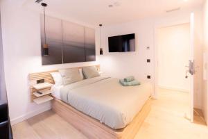 卡斯特利翁-德拉普拉纳Apartamento Capri Living Suites en Castellon的卧室配有一张大床,墙上配有电视