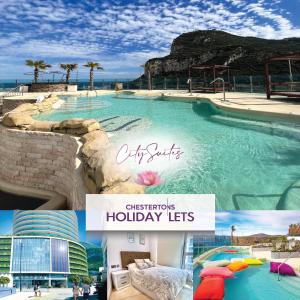 直布罗陀Luxury 1 Bed Apt - City Suites Ocean Spa Plaza的一张假日酒店游泳池的照片拼合在一起